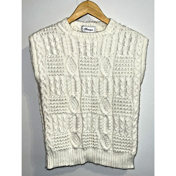 VTG Stevemor Cable Knit Sweater Vest Cottage Cream 100% Acrylic Soft Warm - Sz M - Picture 1 of 5